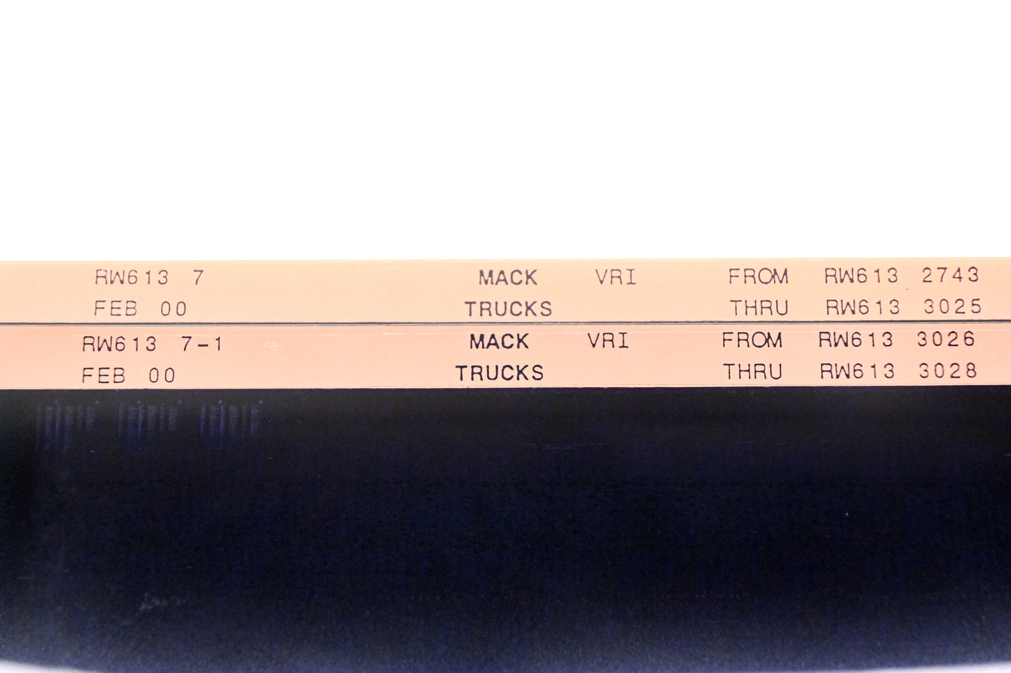 Mack RW613 7, RW613 7-1 RW6132743 - RW6133028 VRI Microfiche Lot of 2 NOS