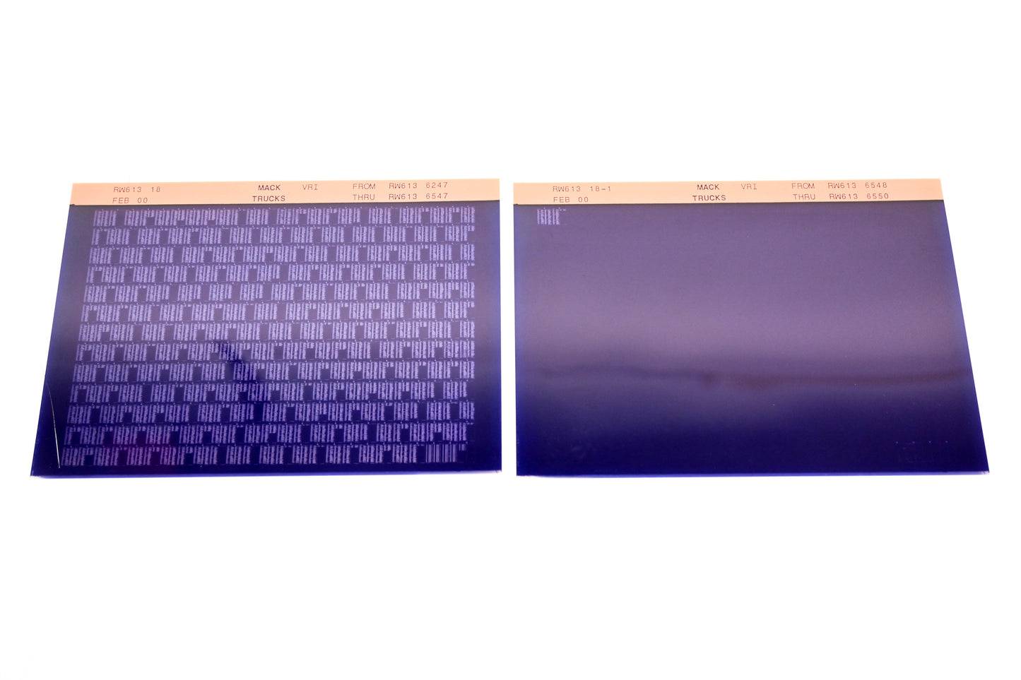 Mack RW613 18, RW613 18-1 RW6136247 - RW6136550 VRI Microfiche Lot of 2 NOS