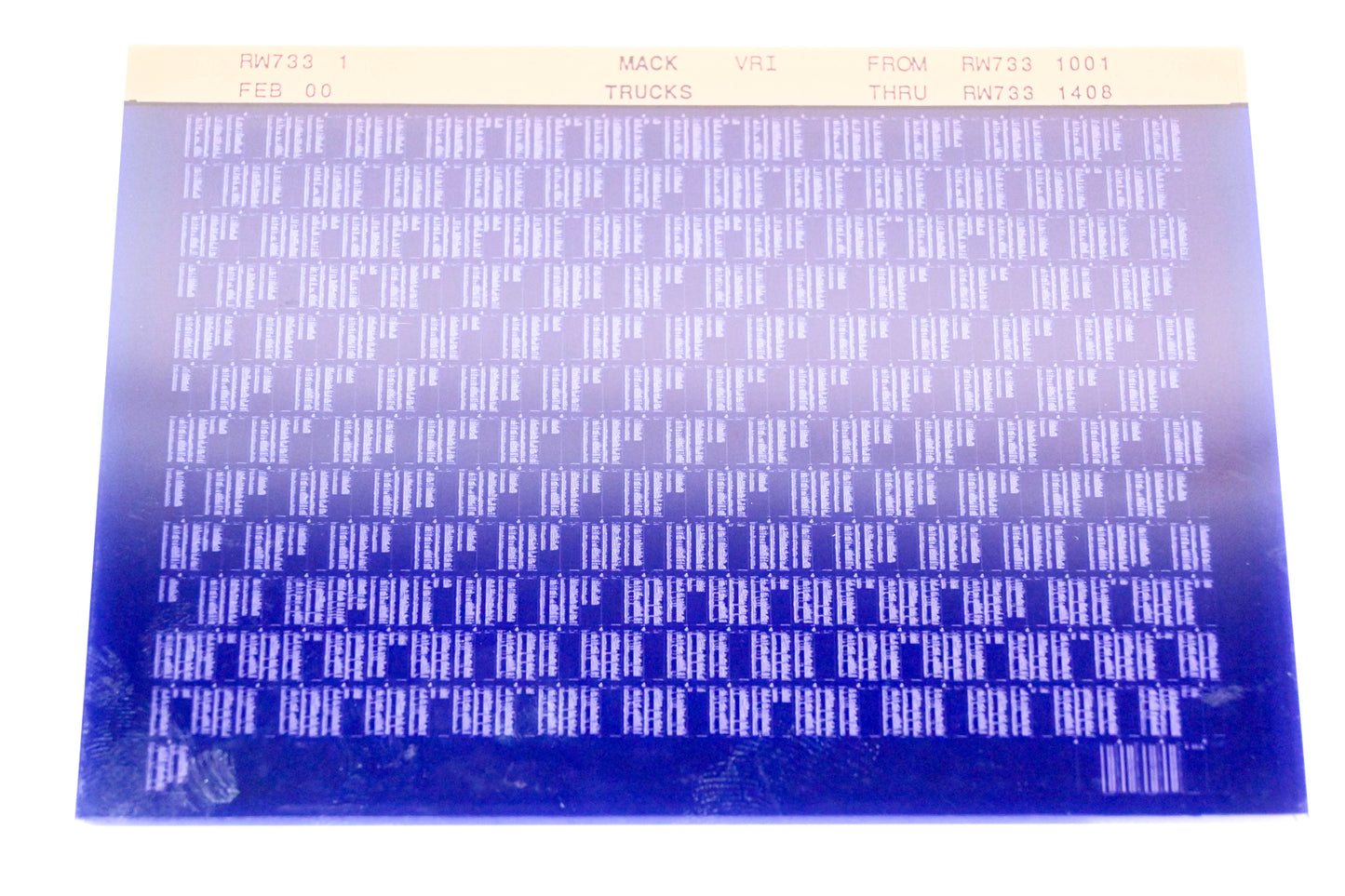 Mack RW733 1 RW7331001 - RW7331408 VRI Microfiche NOS