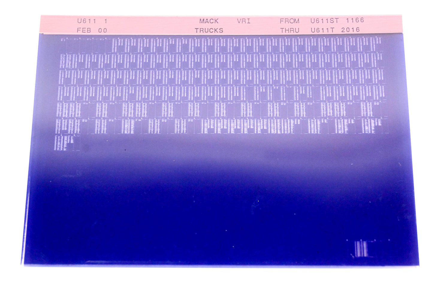 Mack U611 1 U611ST1166 - U611T2016 VRI Microfiche NOS