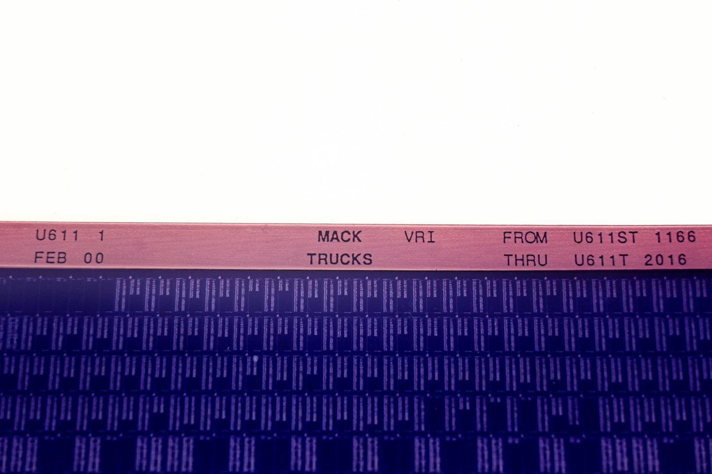 Mack U611 1 U611ST1166 - U611T2016 VRI Microfiche NOS