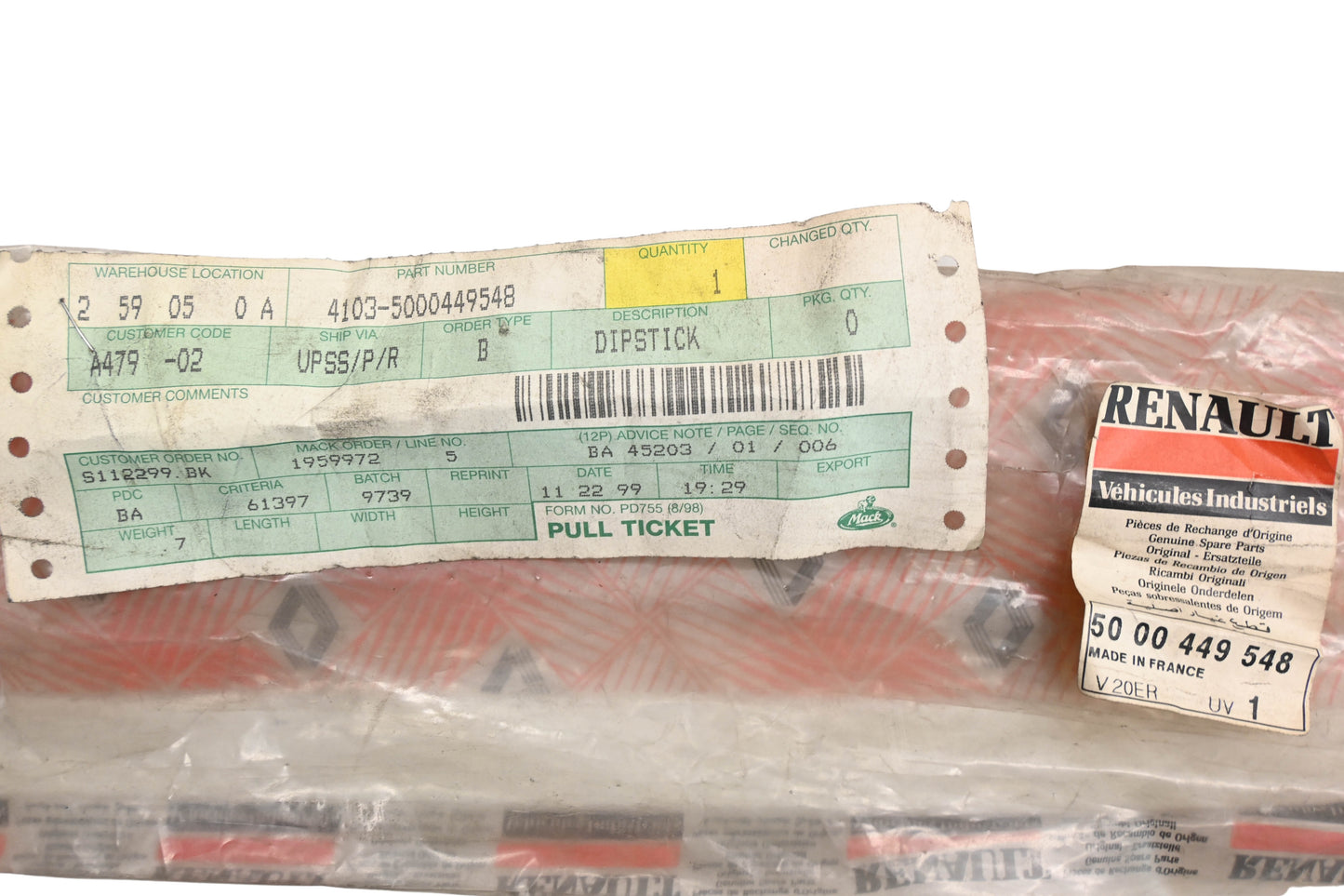 Mack 4103-5000449548, 5000449548 Renault Oil Dipstick NOS