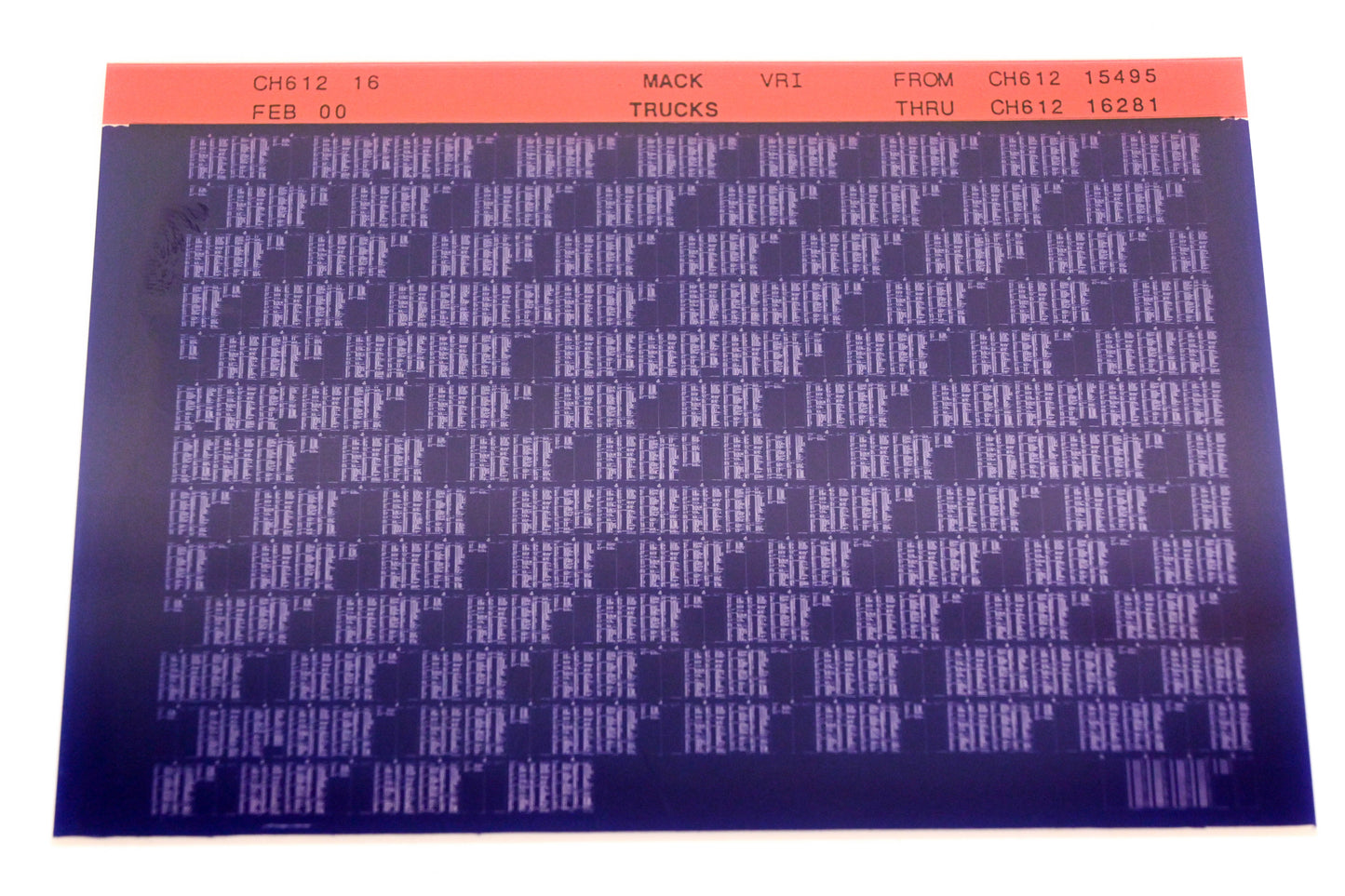 Mack CH612 16 CH61215495 - CH61216281 VRI Microfiche NOS