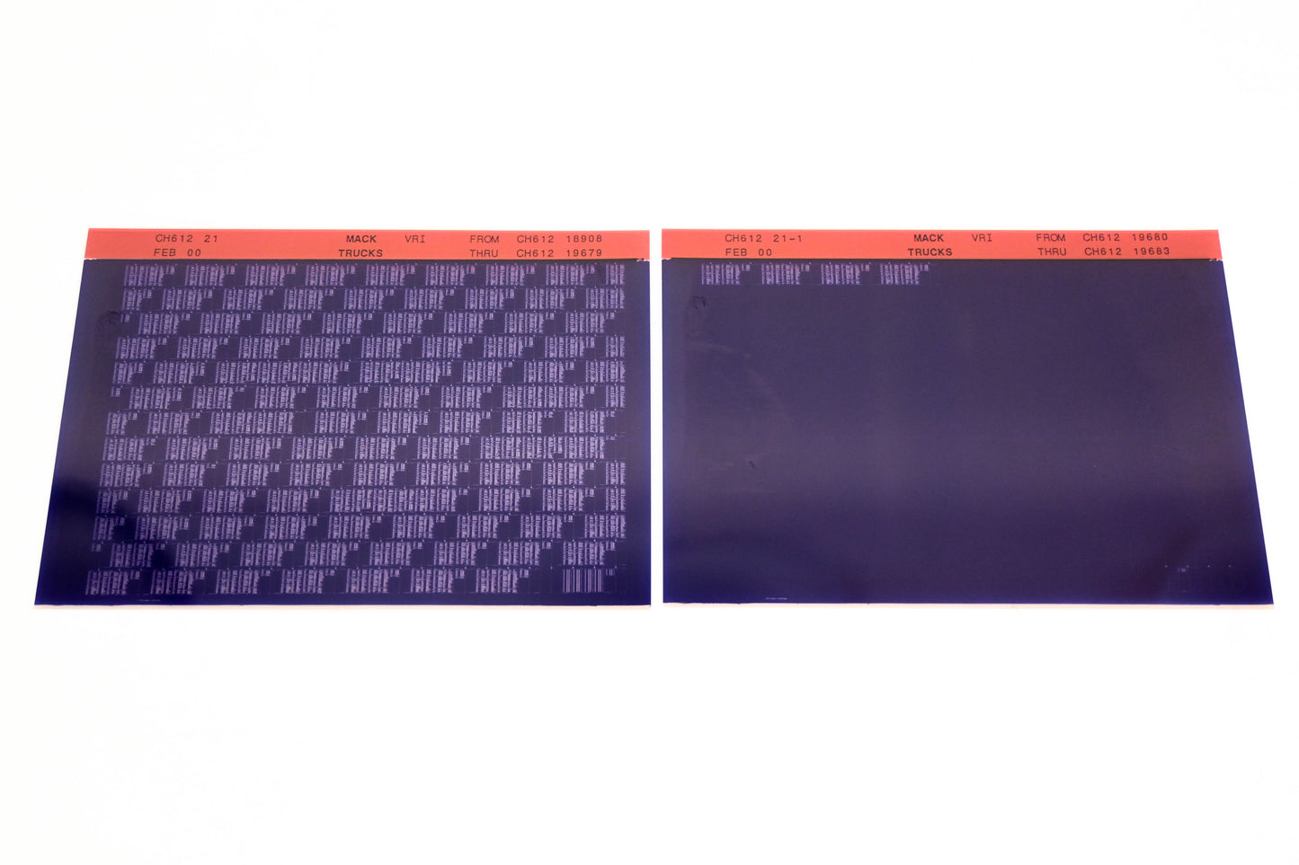 Mack CH612 21, CH612 21-1 CH61218908 - CH61219683 VRI Microfiche Lot of 2 NOS