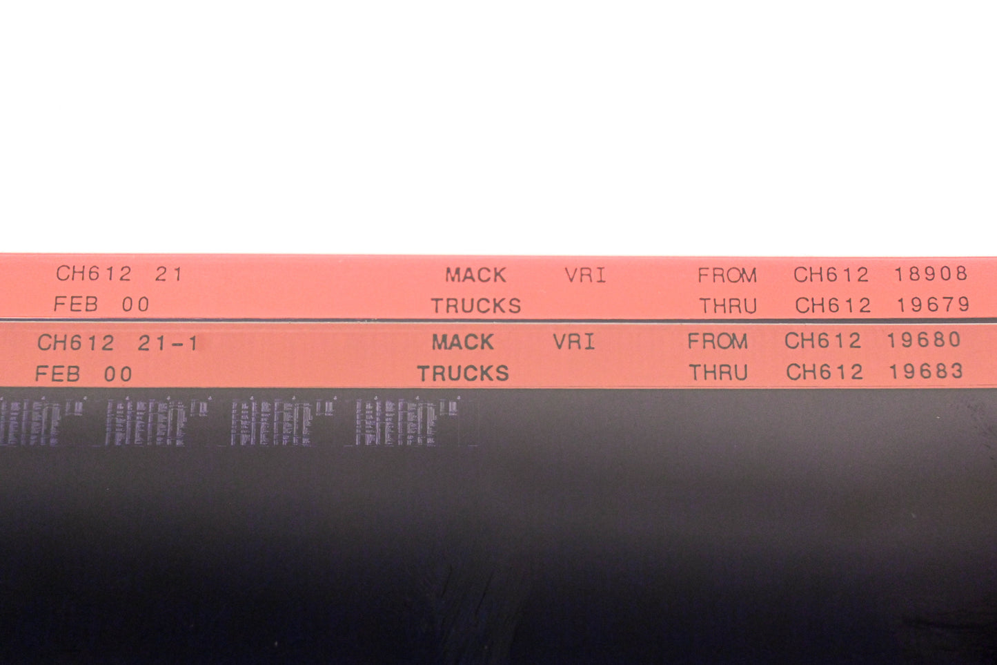 Mack CH612 21, CH612 21-1 CH61218908 - CH61219683 VRI Microfiche Lot of 2 NOS