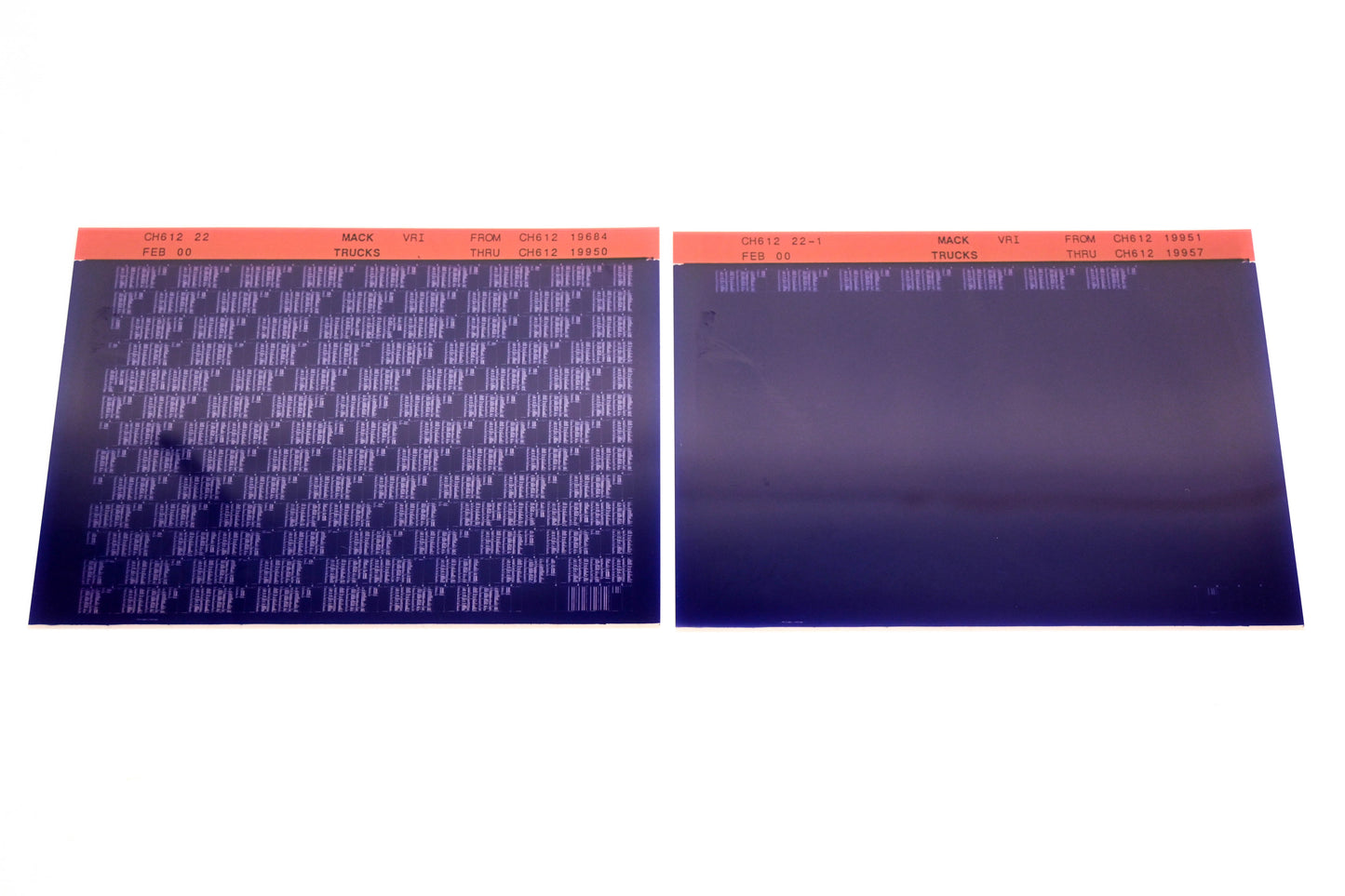 Mack CH612 22, CH612 22-1 CH61219684 - CH61219957 VRI Microfiche Lot of 2 NOS