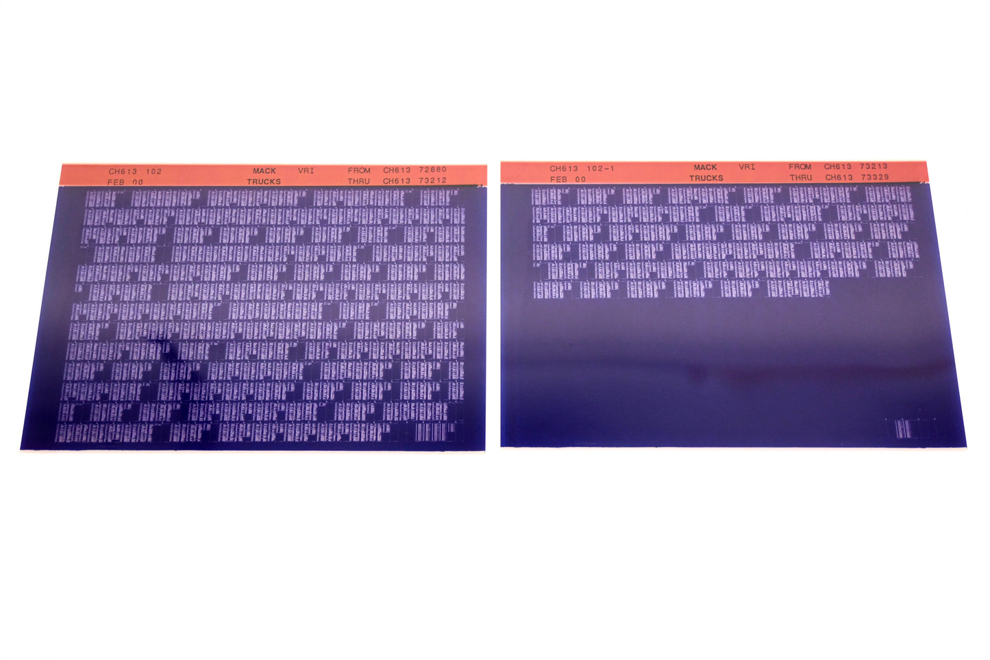 Mack CH613 102, CH613 102-1 CH61373213 - CH61373329 VRI Microfiche Lot of 2 NOS