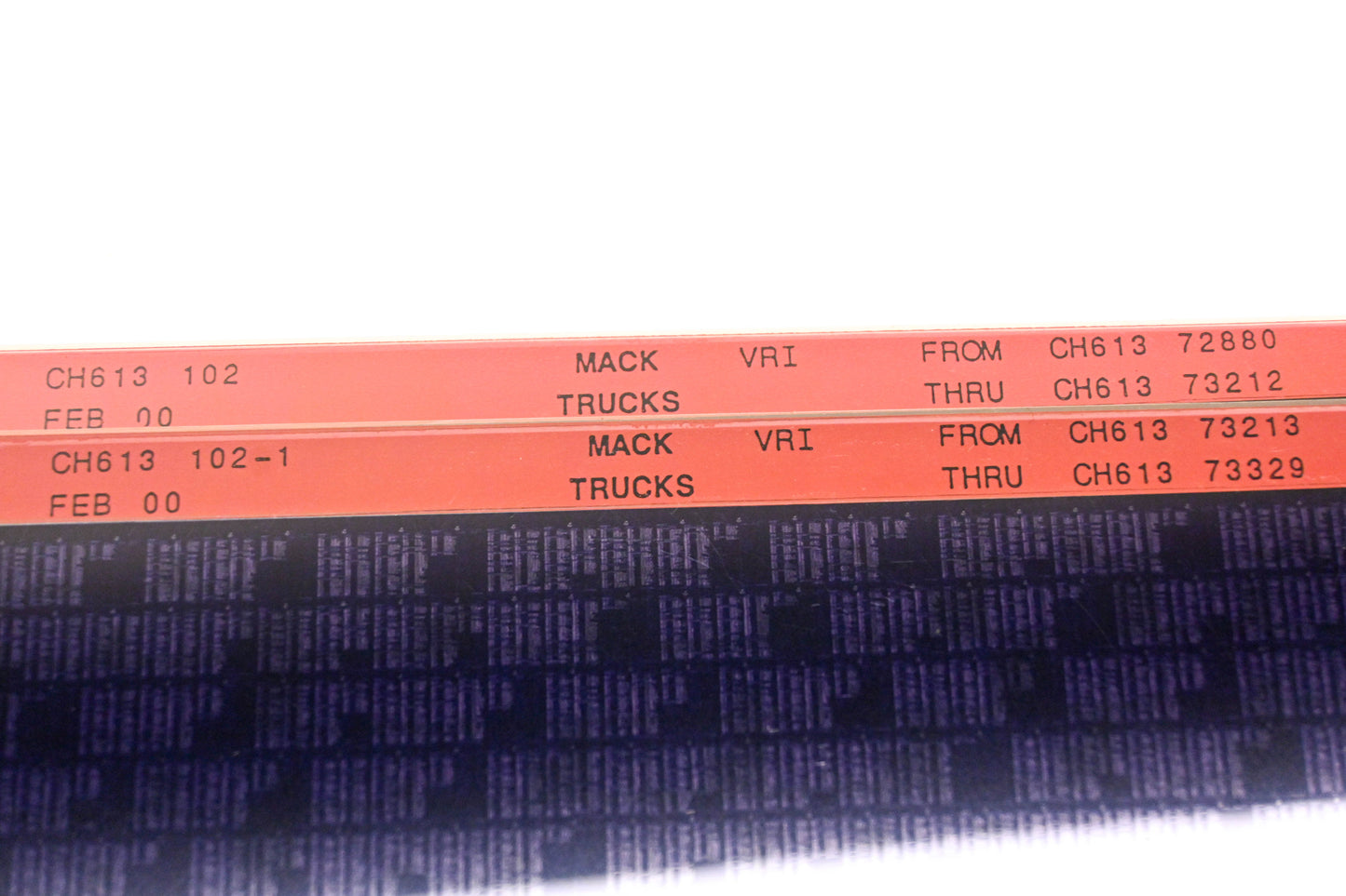 Mack CH613 102, CH613 102-1 CH61373213 - CH61373329 VRI Microfiche Lot of 2 NOS