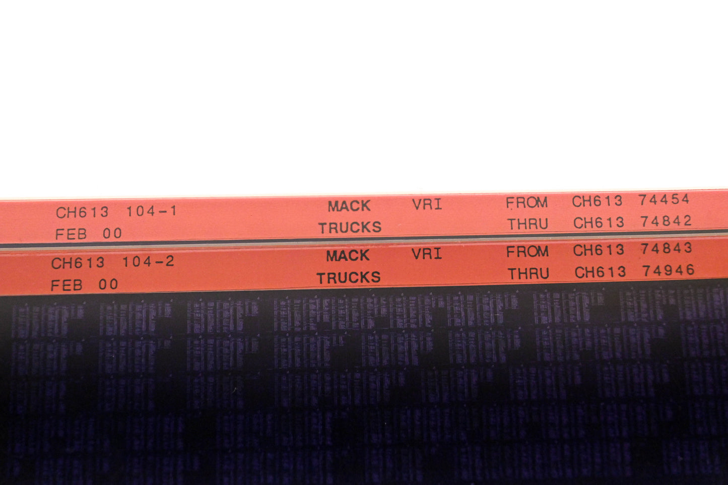 Mack CH613 104-1, CH613 104-2 CH61374454 - CH61374946 VRI Microfiche Lot of 2 NOS