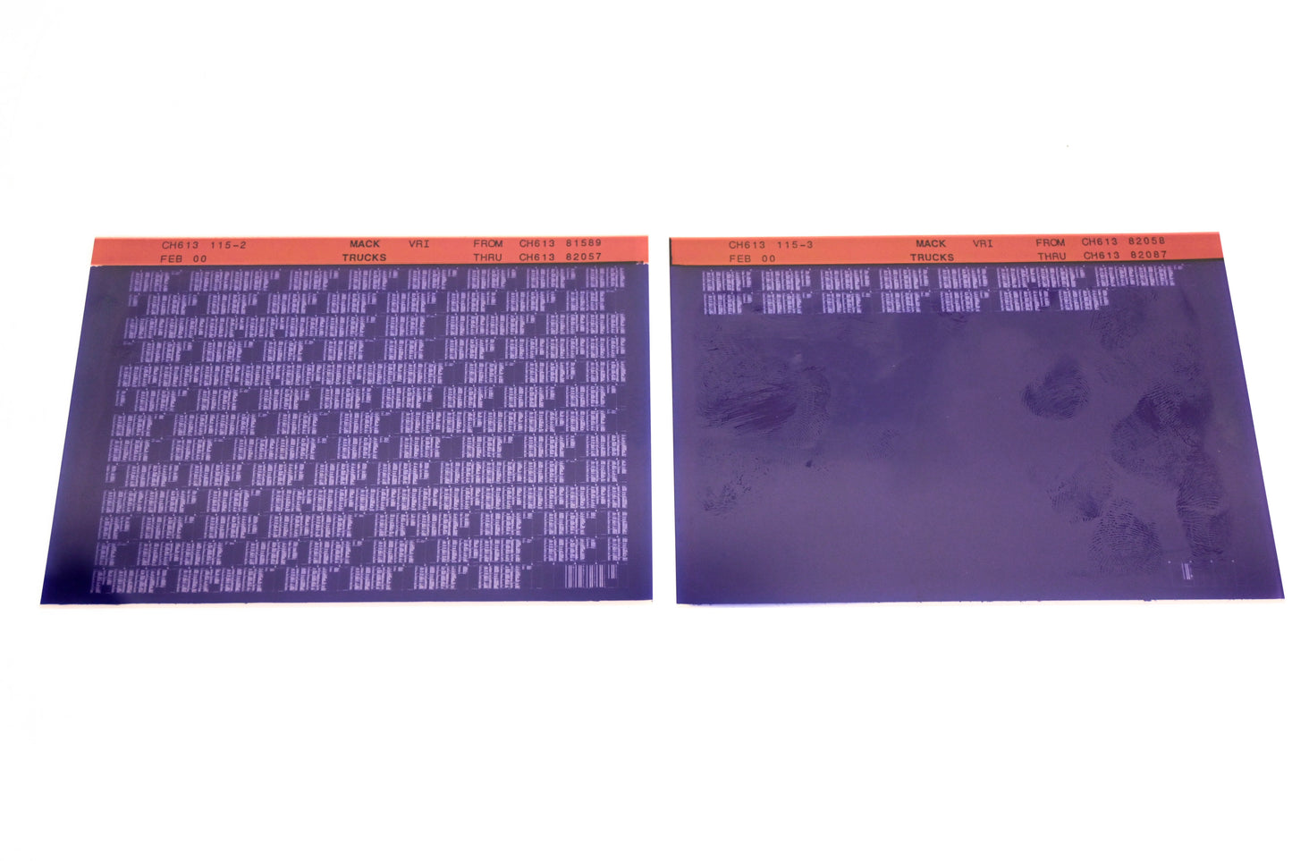 Mack CH613 115-2, CH613 115-3 CH61381589 - CH61382087 VRI Microfiche Lot of 2 NOS