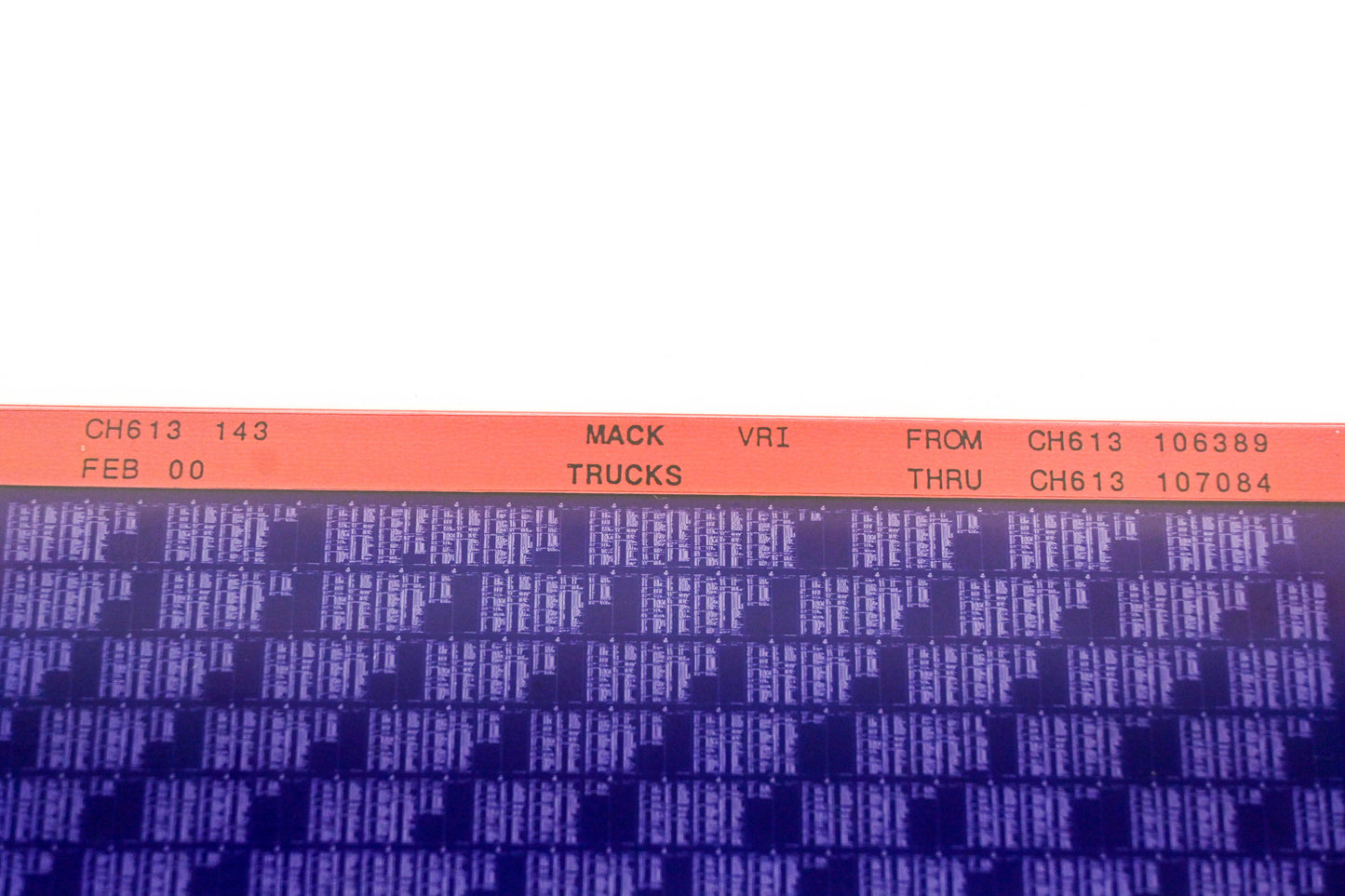Mack CH613 143 CH613106389 - CH613107084 VRI Microfiche NOS