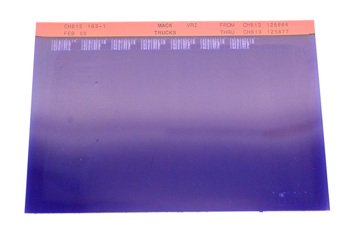 Mack CH613 163-1 CH613125864 - CH613125877 VRI Microfiche NOS