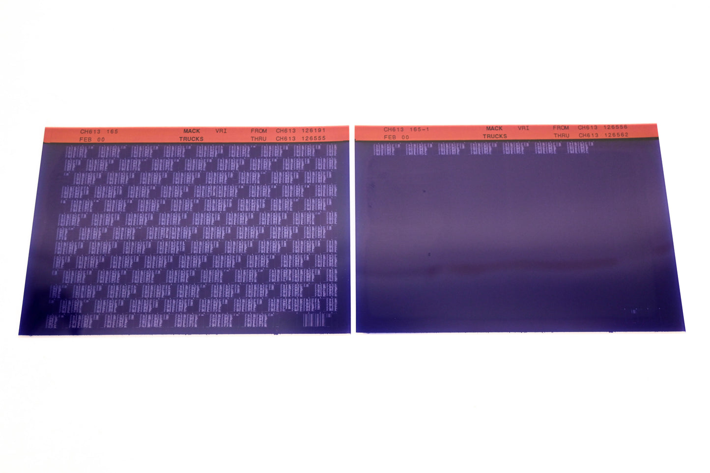 Mack CH613 165, CH613 165-1 CH613126191 - CH613126562 VRI Microfiche Lot of 2 NOS