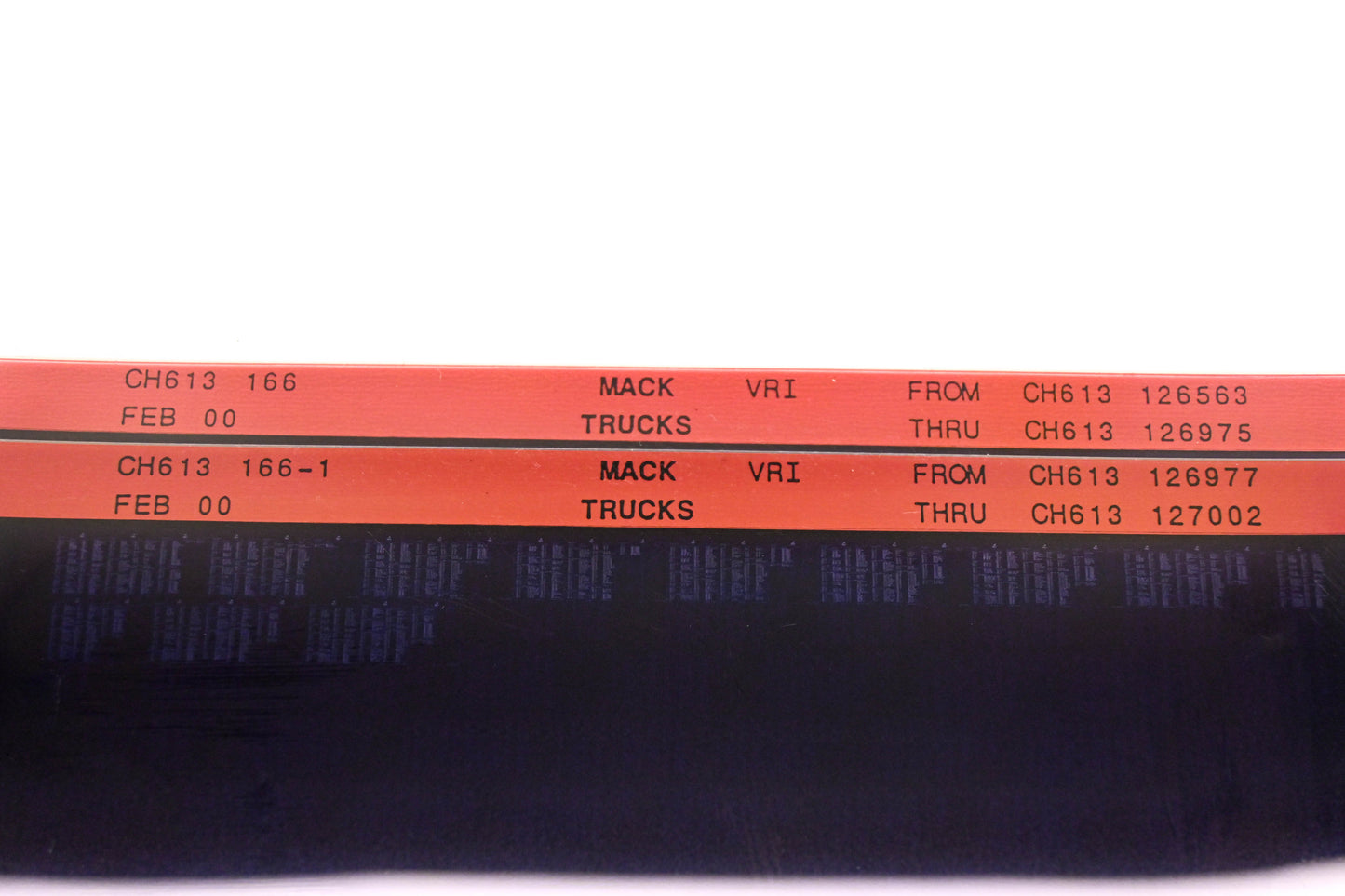 Mack CH613 166, CH613 166-1 CH613126563 - CH613127002 VRI Microfiche Lot of 2 NOS