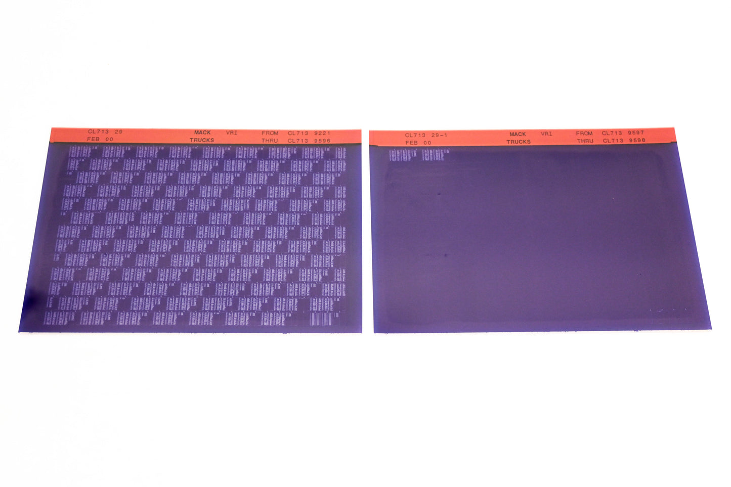 Mack CL713 29, CL713 29-1 CL7139221 - CL7139598 VRI Microfiche Lot of 2 NOS