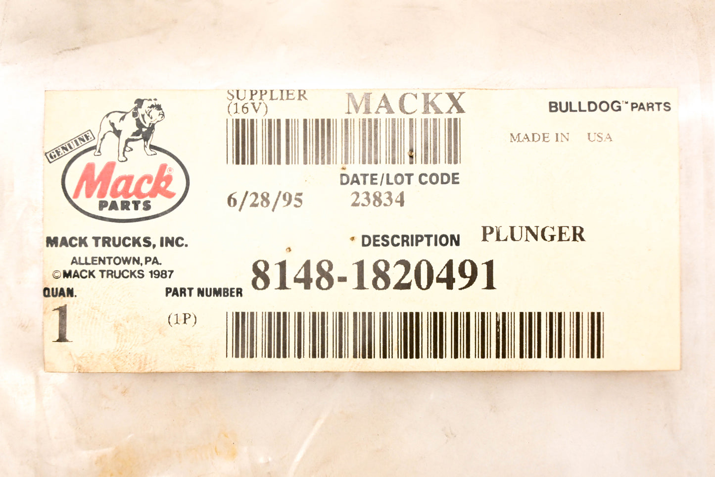 Mack 8148-1820491 Plunger NOS
