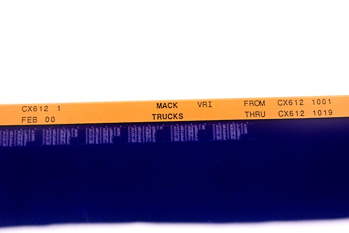 Mack CX612 1 CX6121001 - CX6121019 VRI Microfiche NOS