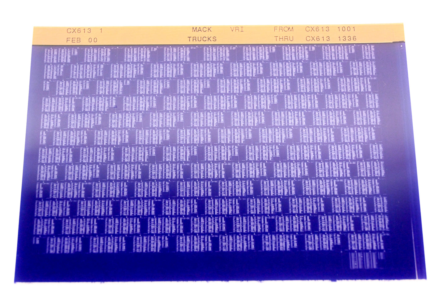 Mack CX613 1 CX6131001 - CX6131336 VRI Microfiche NOS
