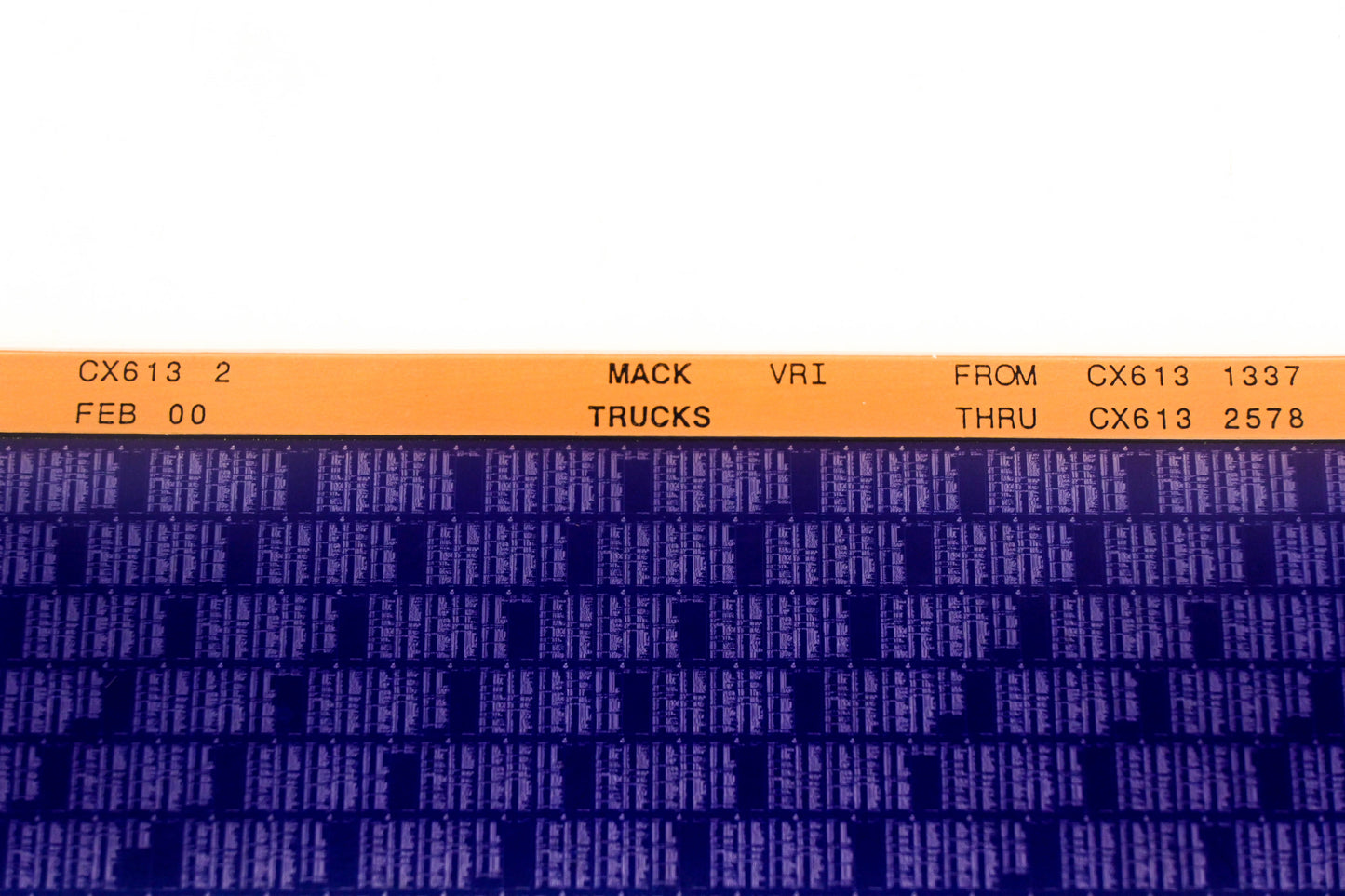 Mack CX613 2 CX6131337 - CX6132578 VRI Microfiche NOS
