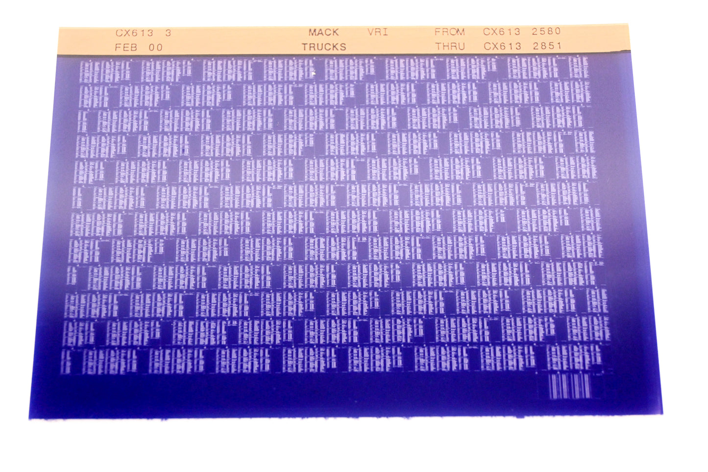 Mack CX613 3 CX6132580 - CX6132851 VRI Microfiche NOS