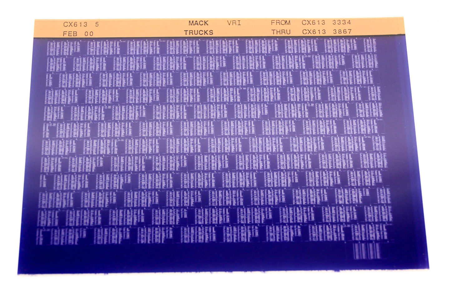 Mack CX613 5 CX6133334 - CX6133867 VRI Microfiche NOS