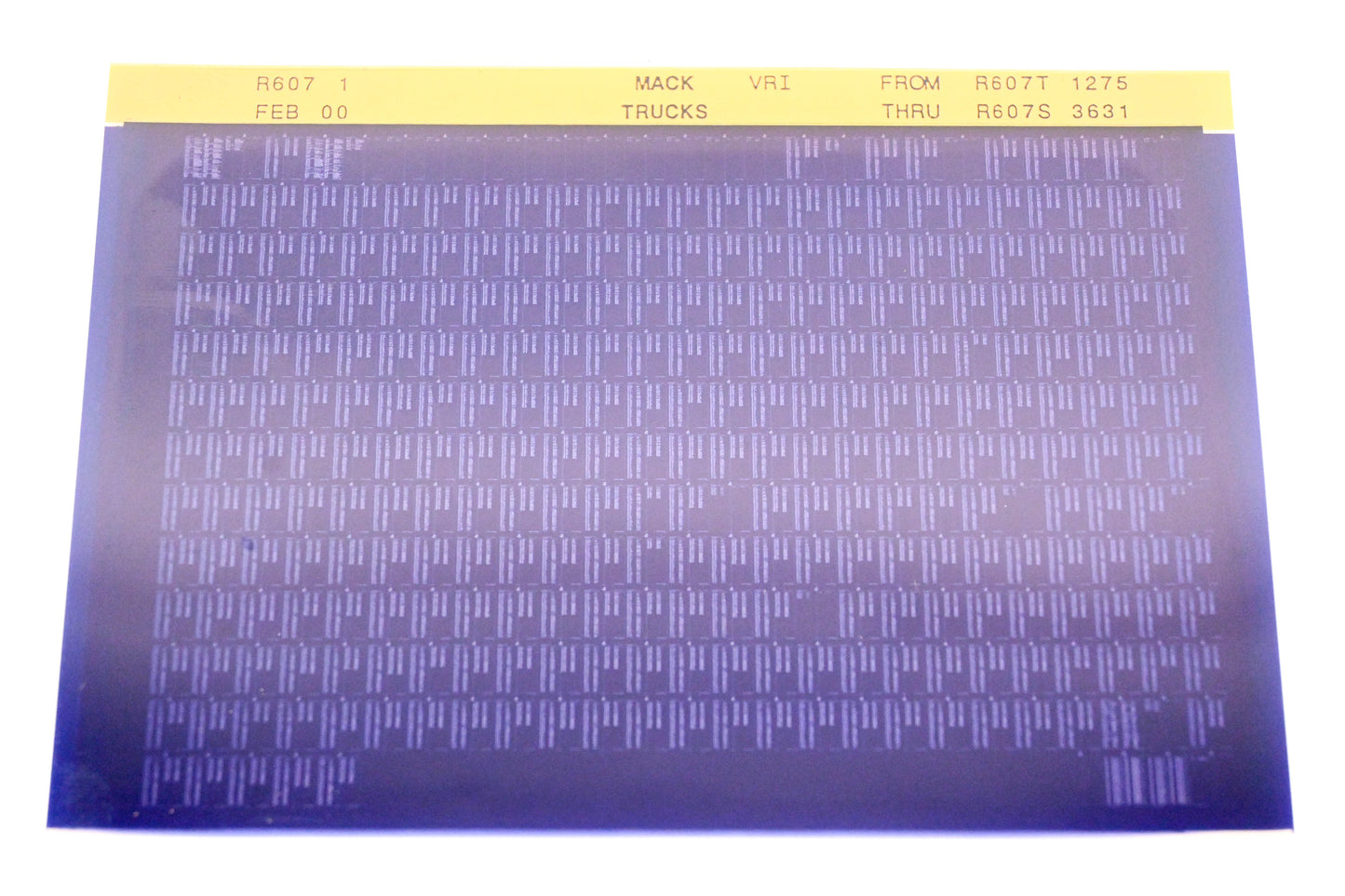 Mack R607 1 R607T1275 - R607S3631 VRI Microfiche NOS