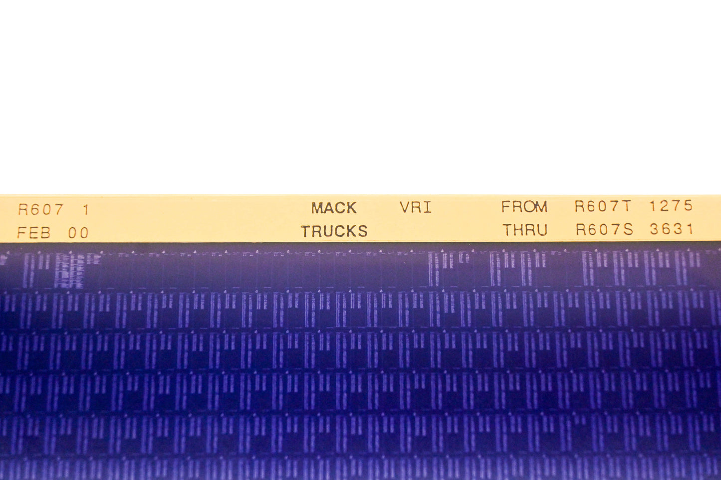 Mack R607 1 R607T1275 - R607S3631 VRI Microfiche NOS