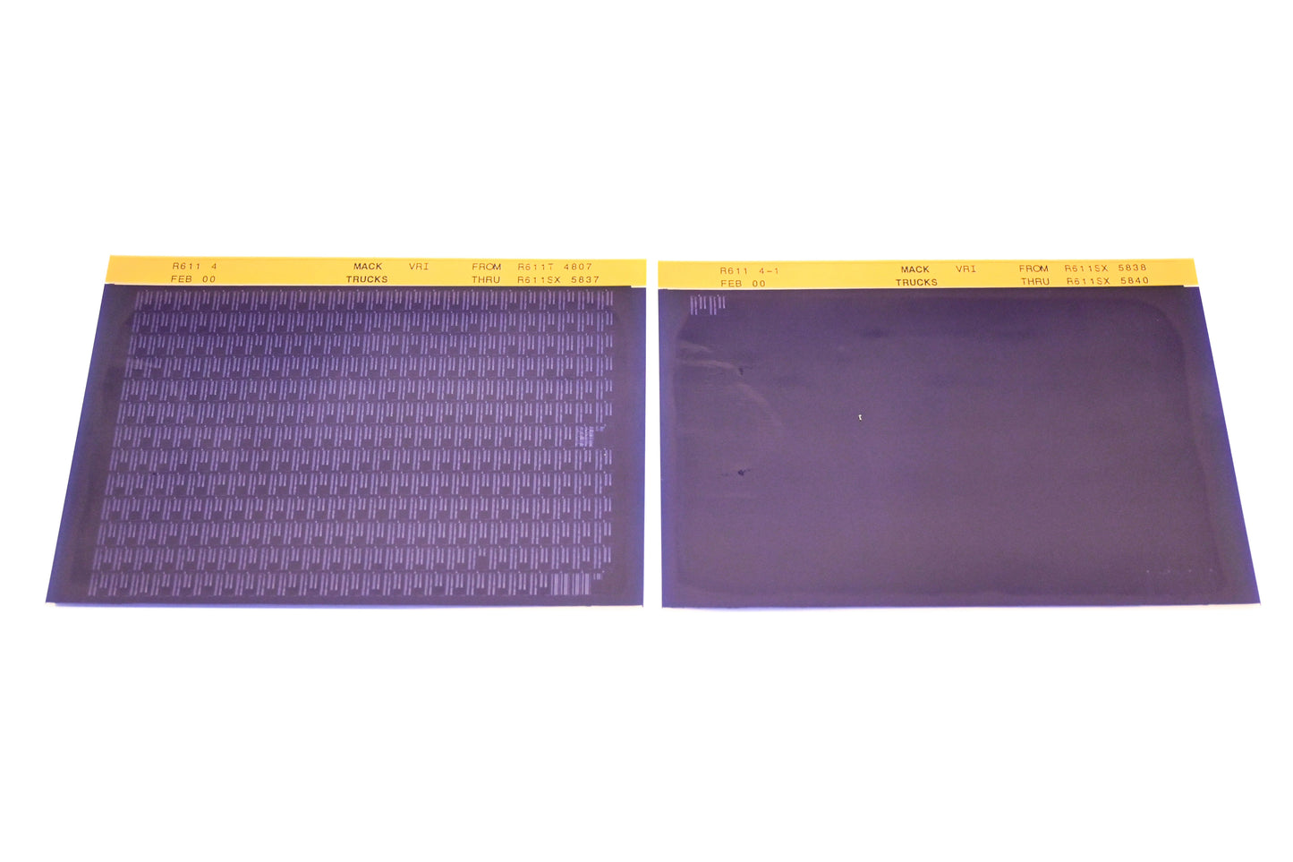 Mack R611 4, R611 4-1 R611T4807 - R611DX5840 VRI Microfiche Lot of 2 NOS