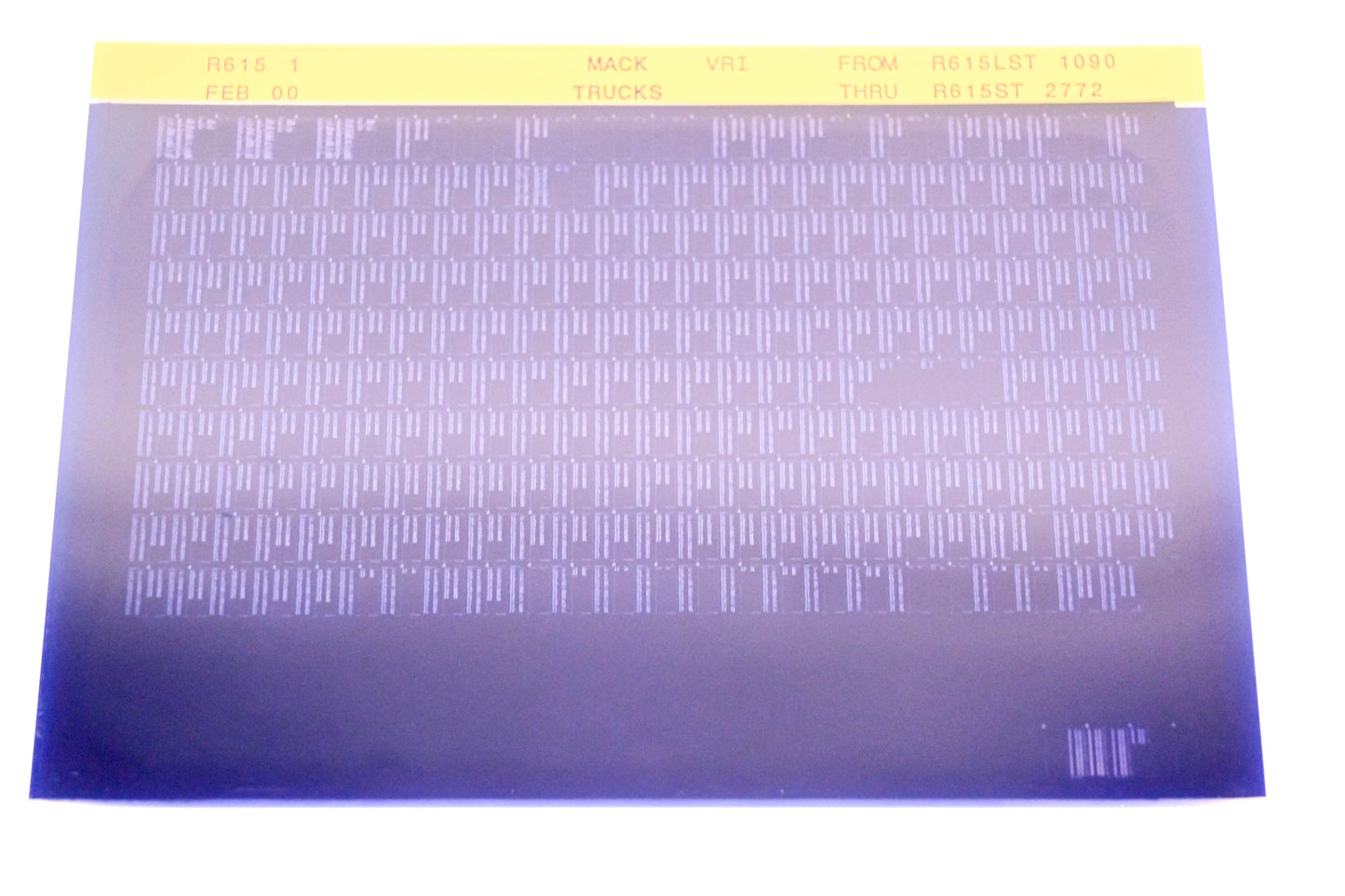 Mack R615 1 R615LST1090 - R615ST2772 VRI Microfiche NOS