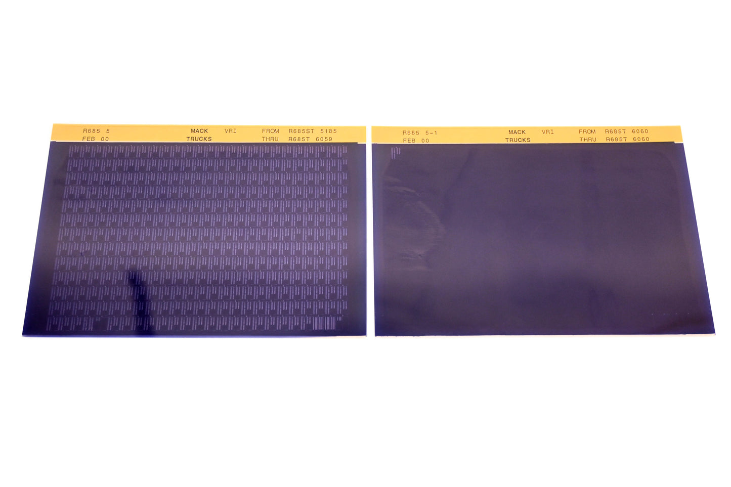 Mack R685 5, R685 5-1 R685ST5185 - R685T6060 VRI Microfiche Lot of 2 NOS