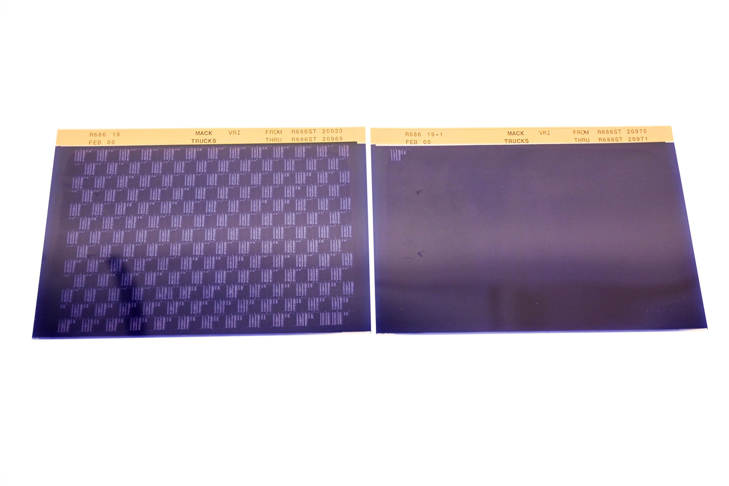 Mack R686 19, R686 19-1 R686ST20033 - R686ST20971 VRI Microfiche Lot of 2 NOS