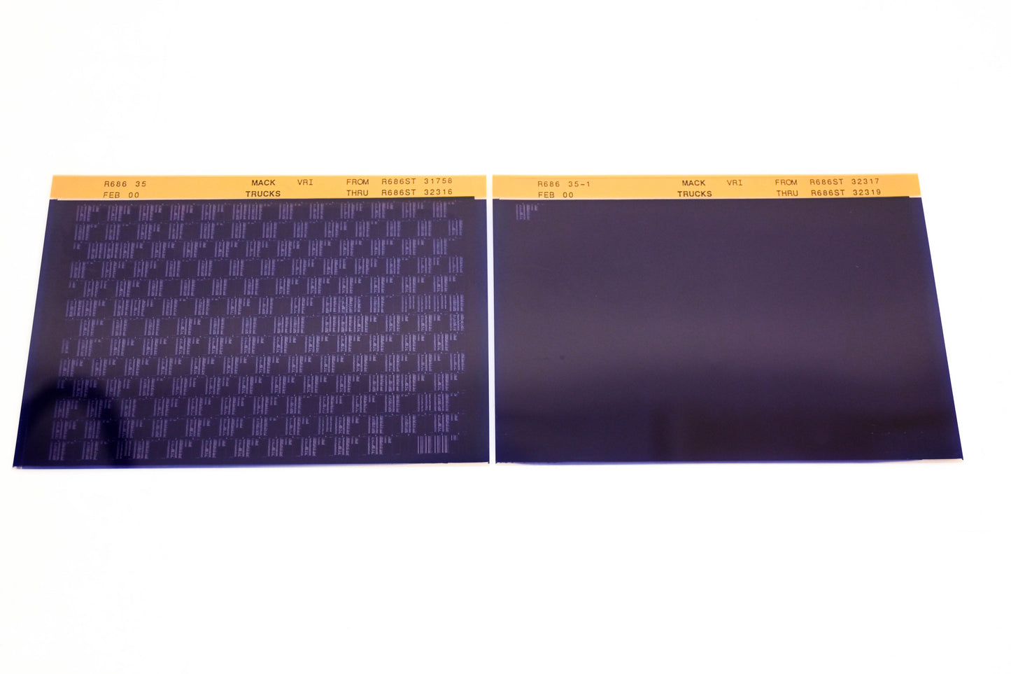 Mack R686 35, R686 35-1 R688ST31758 - R688ST32319 VRI Microfiche Lot of 2 NOS