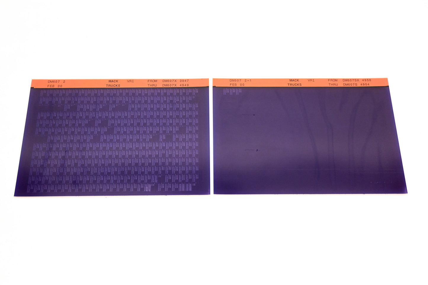 Mack DM607 2, DM607 2-1 DM607X3947 -DM607S4954 VRI Microfiche Lot of 2 NOS