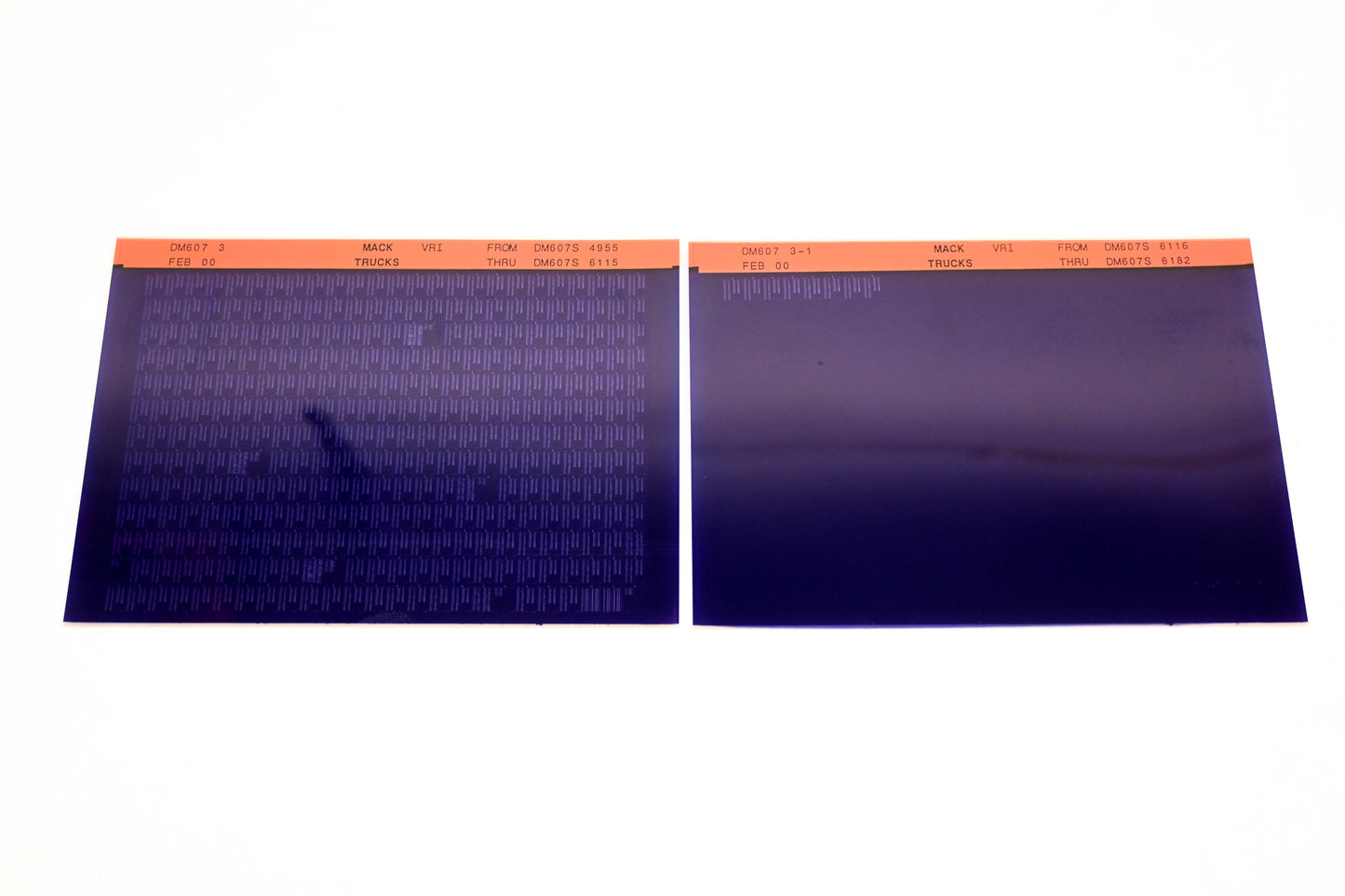 Mack DM607 3, DM6507 3-1 DM607S4955 -DM607S6182 VRI Microfiche Lot of 2 NOS