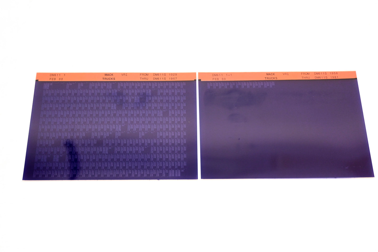 Mack DM611 1, DM611 1-1 DM611S1029 - DM611S1981 VRI Microfiche Lot of 2 NOS