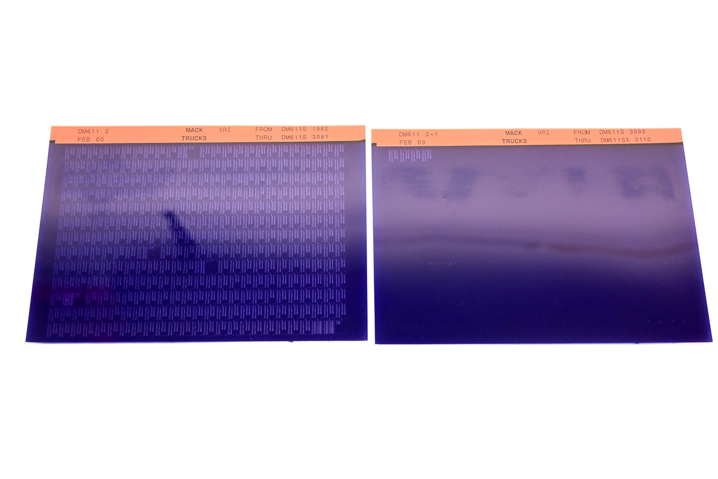 Mack DM611 2, DM611 2-1 DM611S1982 - DM611SX3110 VRI Microfiche Lot of 2 NOS