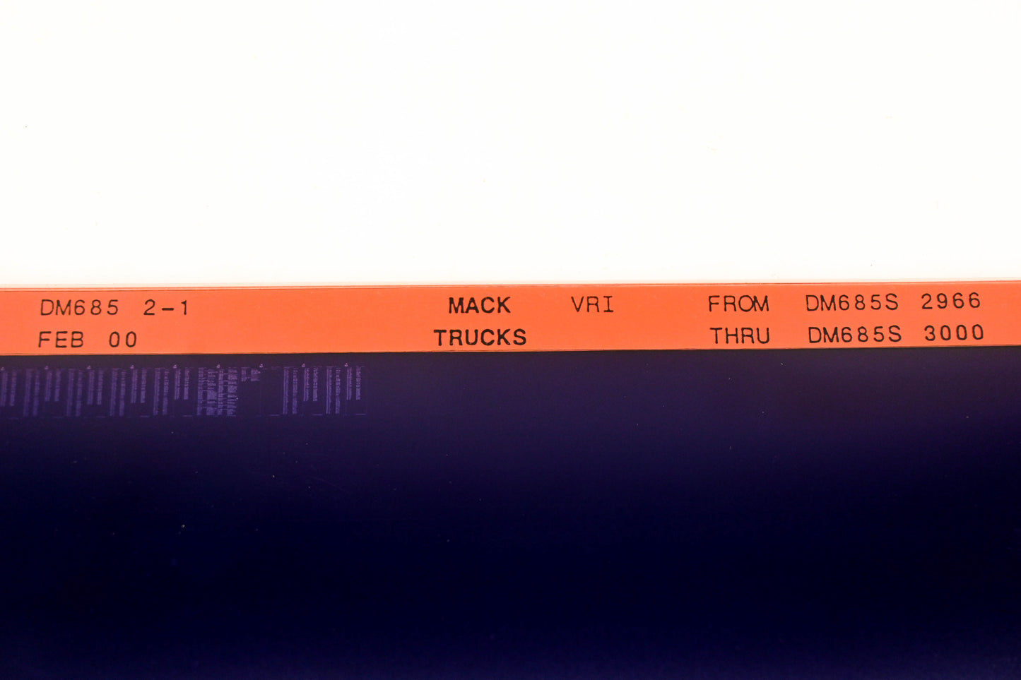 Mack DM685 2-1 DM685S2966 -DM685S3000 VRI Microfiche NOS