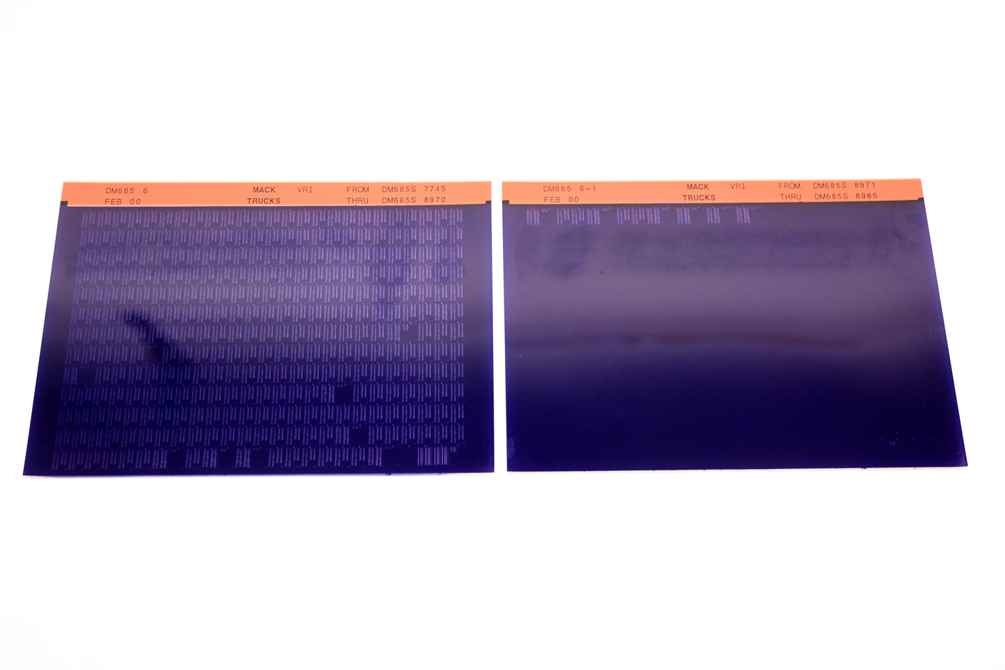 Mack DM685 6, DM685 6-1 DM685S7745 - DM685S8985 VRI Microfiche Lot of 2 NOS