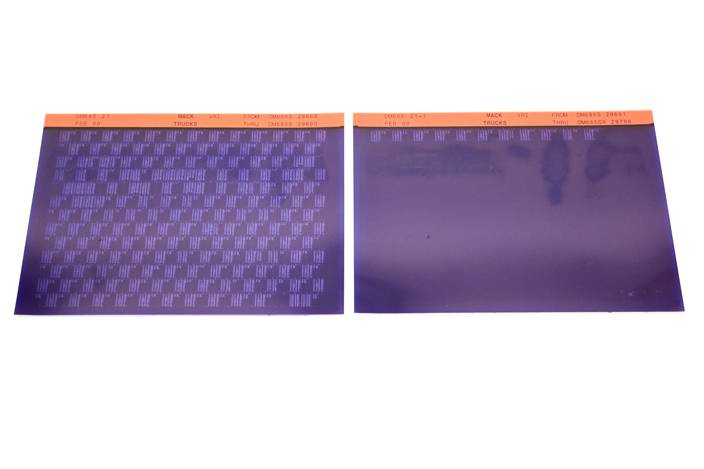 Mack DM685 21, DM685 21-1 DM685S28668 - DM685SX29786 VRI Microfiche Lot of 2 NOS