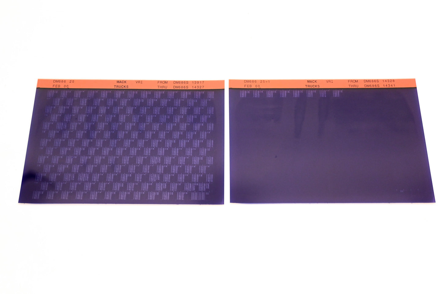 Mack DM686 25, DM686 25-1 DM686S13917 - DM686S14341 VRI Microfiche Lot of 2 NOS