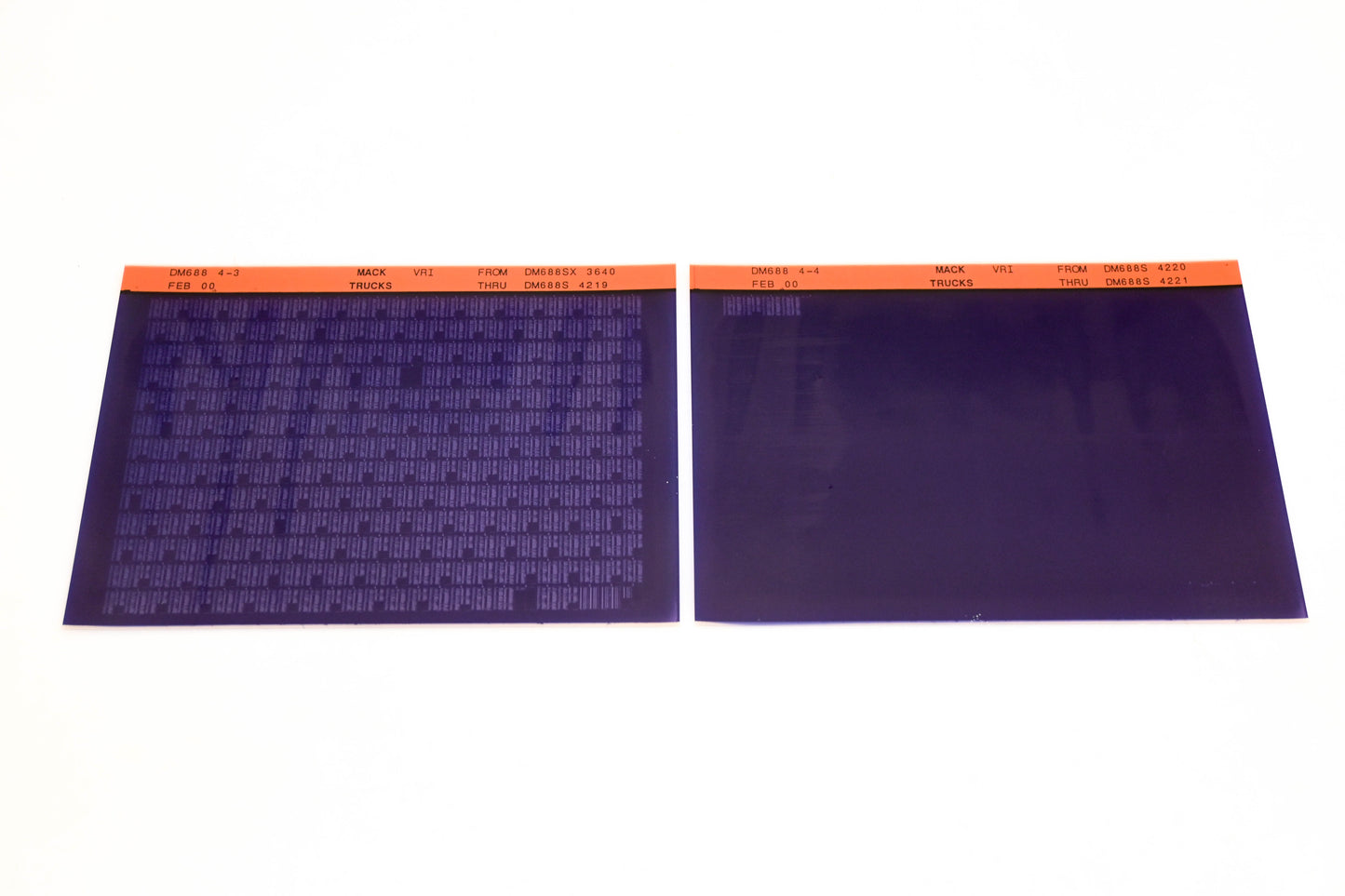 Mack DM688 4-3, DM688 4-4 DM688SX3640 - DM688S4221 VRI Microfiche Lot of 2 NOS