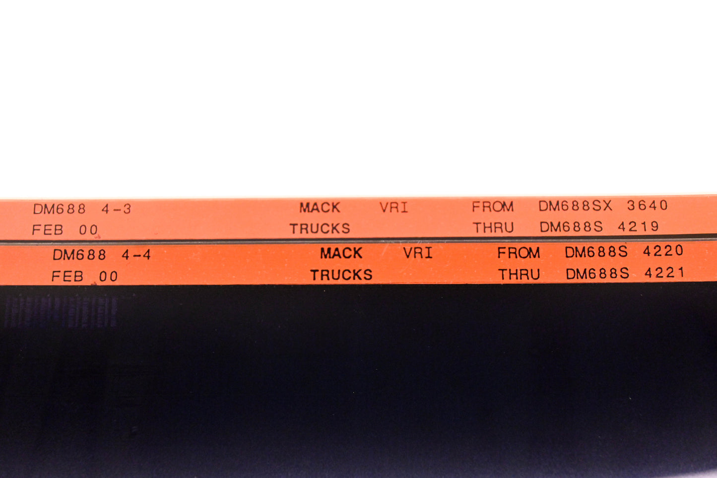 Mack DM688 4-3, DM688 4-4 DM688SX3640 - DM688S4221 VRI Microfiche Lot of 2 NOS