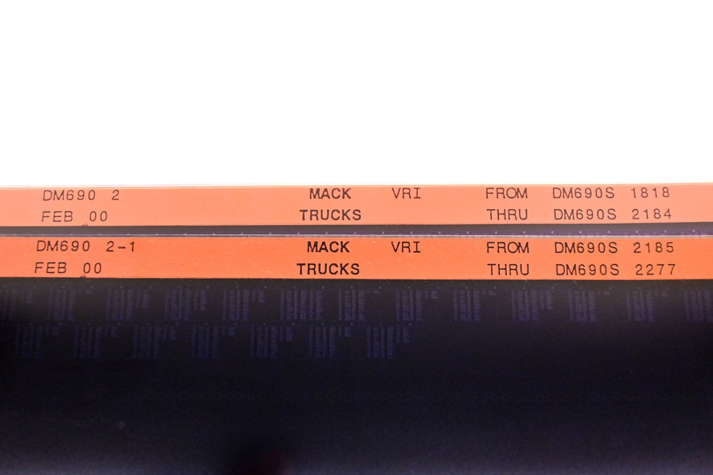 Mack DM690 2, DM690 2-1 DM690S1818 - DM690S2277 VRI Microfiche Lot of 2 NOS