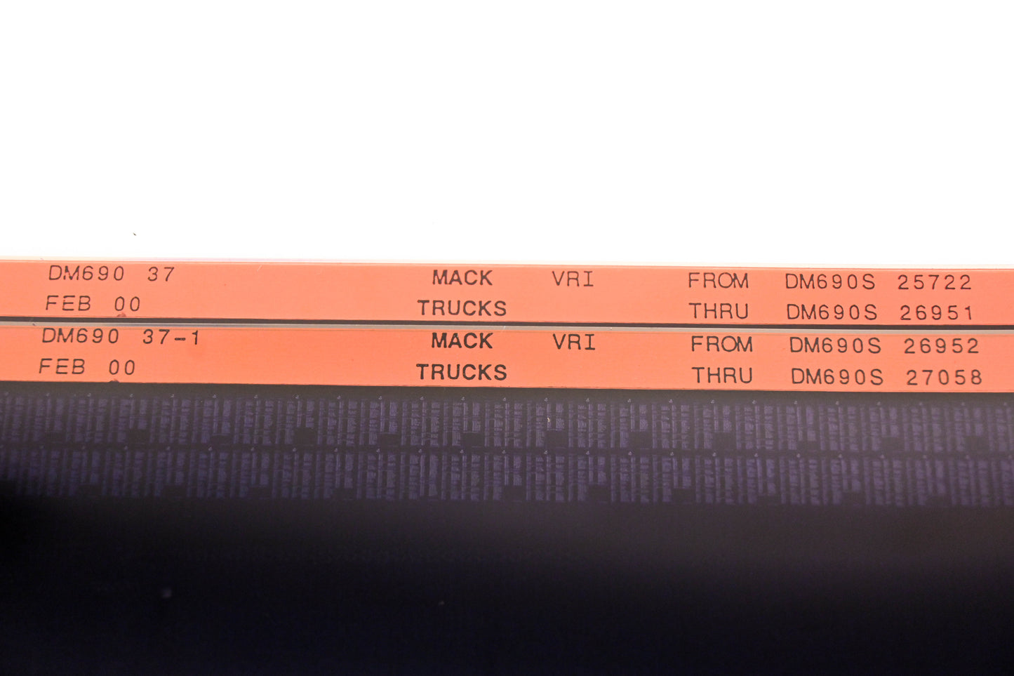 Mack DM690 37, DM690 37-1 DM690S25722 - DM690S27058 VRI Microfiche Lot of 2 NOS