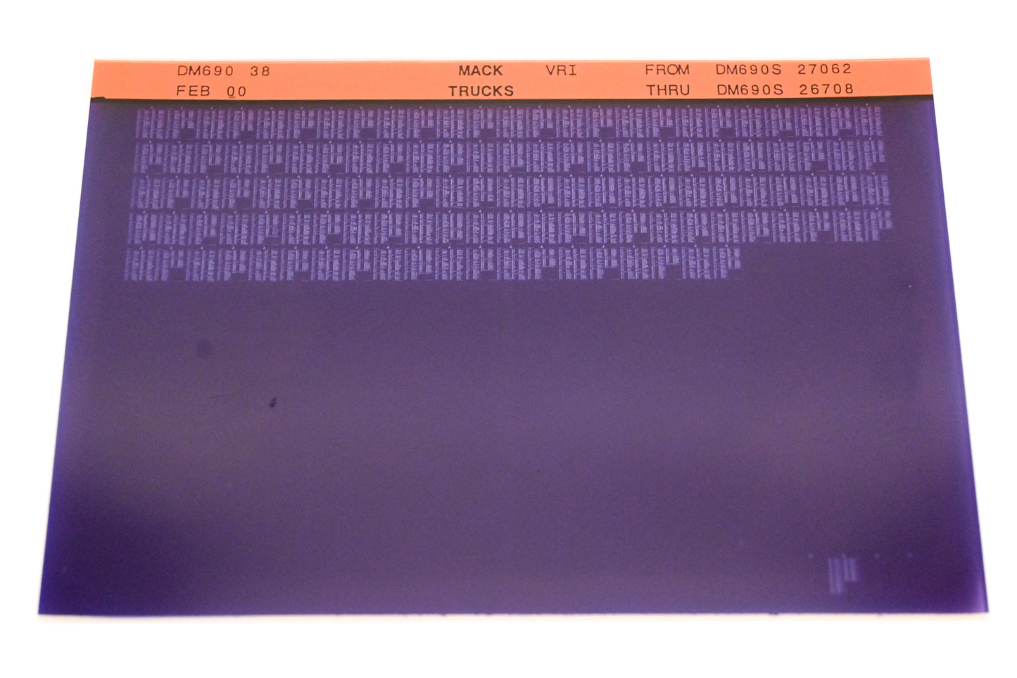 Mack DM690 38 DM690S27062 - DM690S26708 VR Microfiche NOS