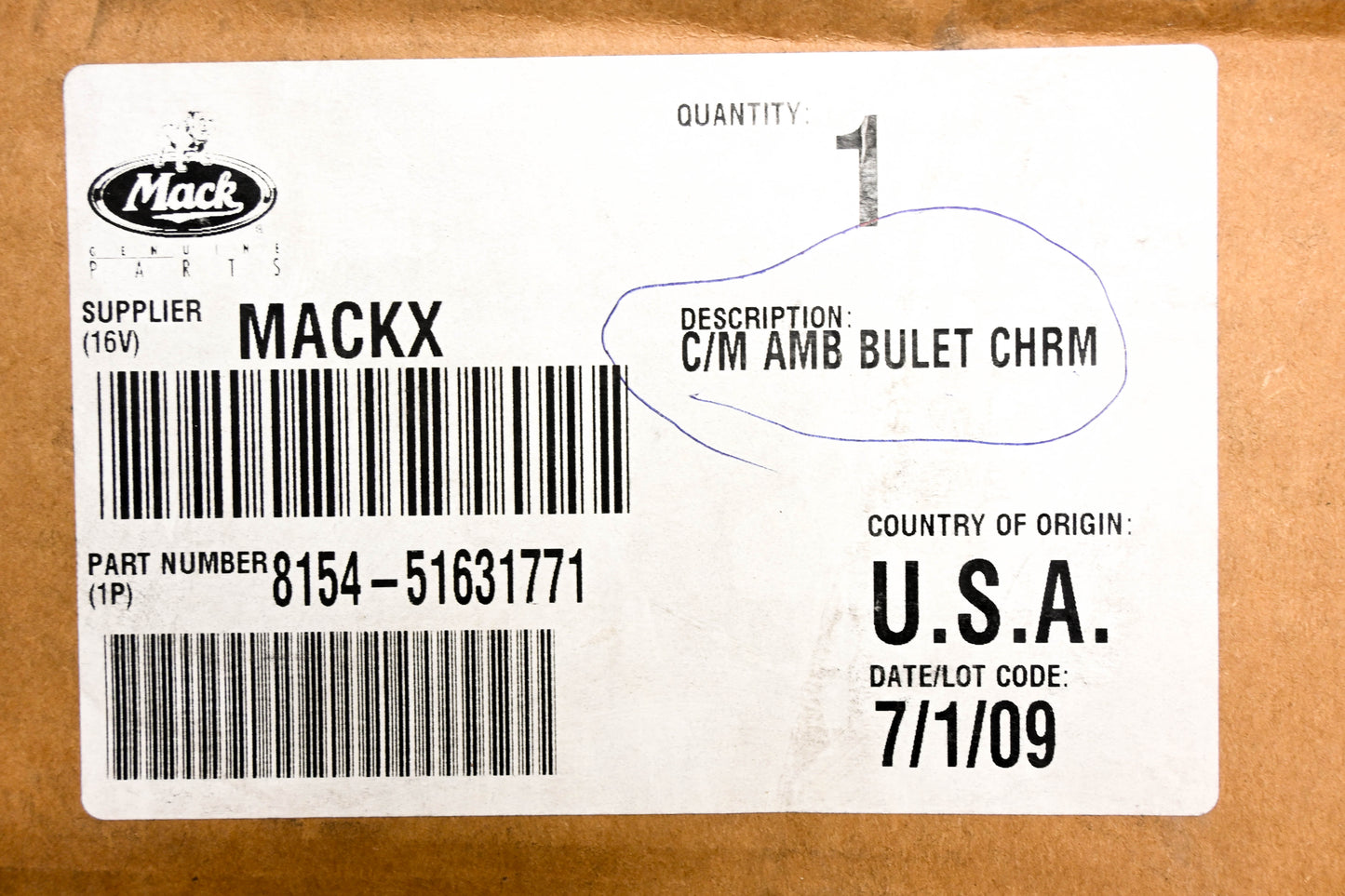 Mack 8154-51631771 Chrome Bullet Lamp Marker NOS