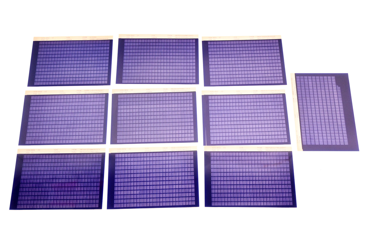 Mack VIN-SEQ 01, VIN-SEQ 02, VIN-SEQ 10 VIN Index A12066 -9C81399W1136669 Microfiche Lot of 10 NOS