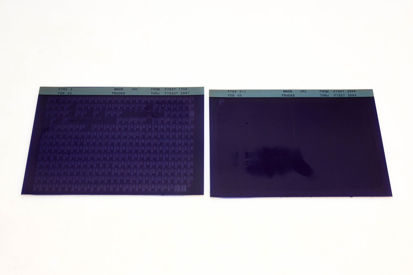 Mack F785 2, F785 2-1 F785T1740 -F758T3004 VRI Microfiche Lot of 2 NOS