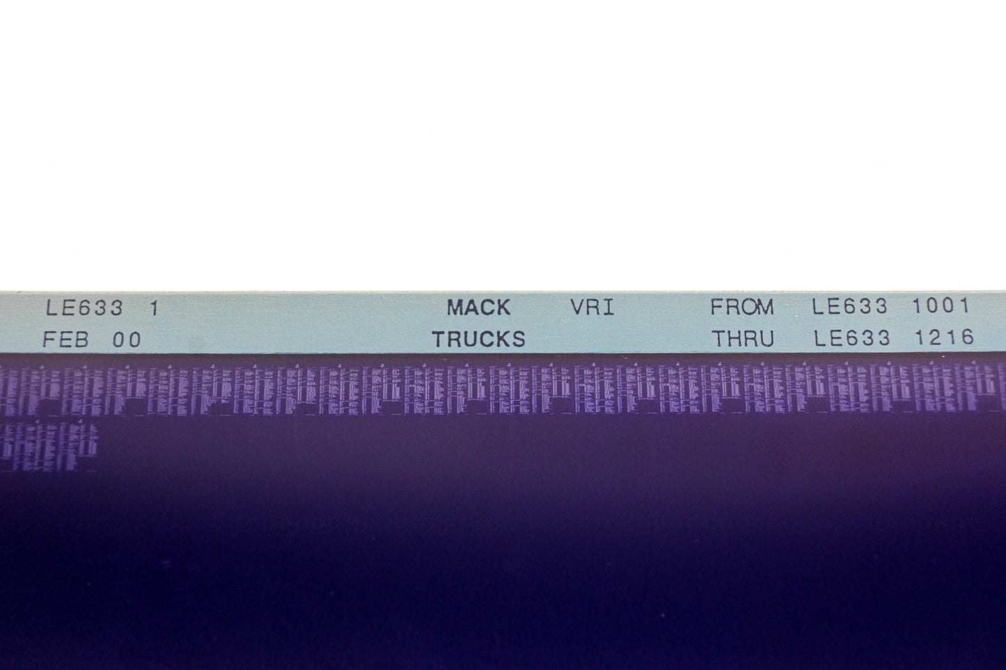 Mack LE633 1 LE6331001 -LE6331216 VRI Microfiche NOS