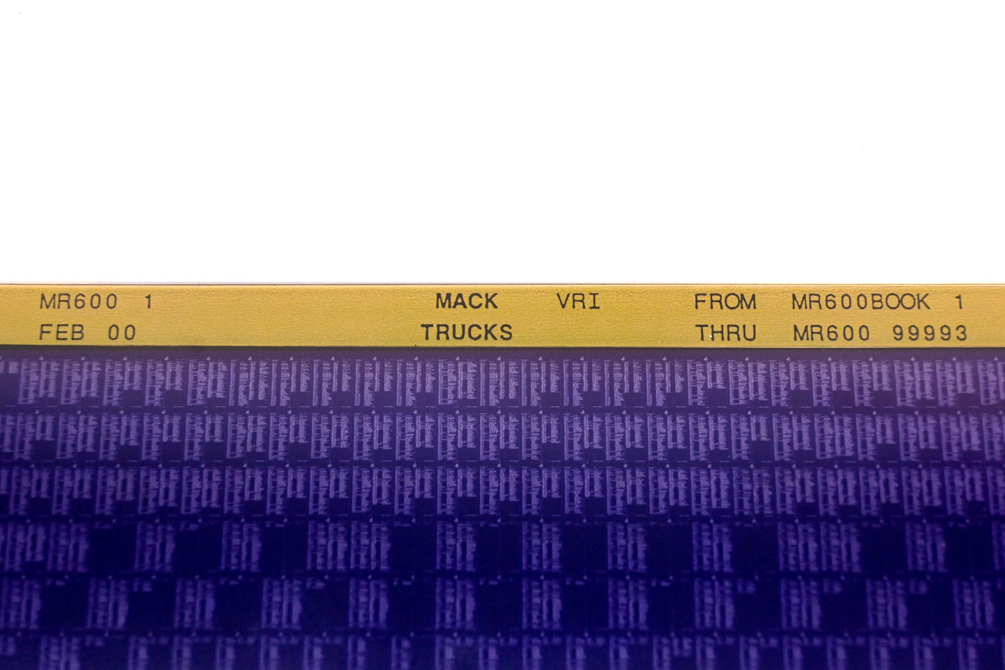 Mack MR600 1 MR600BOOK1 - MR60099993 VRI Microfiche NOS